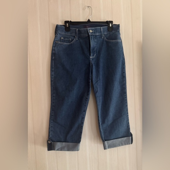 NYDJ Dark Blue Cropped Cuff Rhinestone Jean - Picture 1 of 7